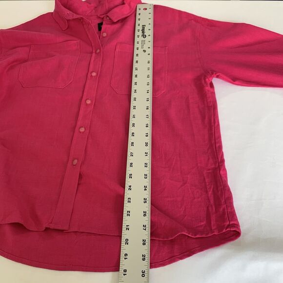 Stoosh Shirt Women L Pink Button Linen Blend Pockets Beach Twee Colorful Barbie - Picture 8 of 9